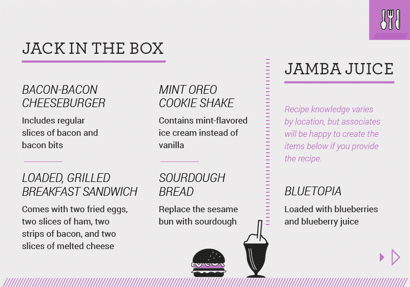 Secret menu items - Jack In The Box & Jamba Juice