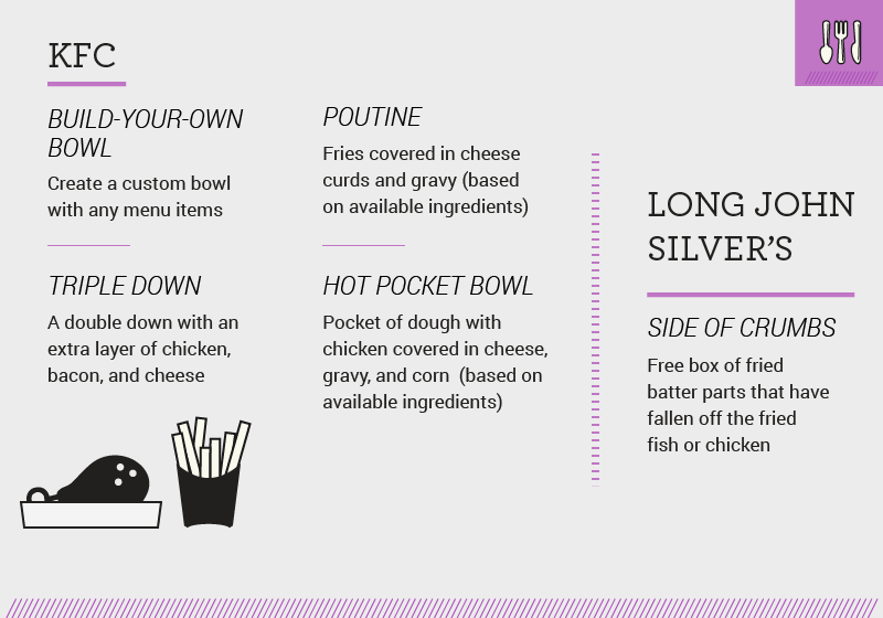 Secret menu items - KFC & Long John Silver's