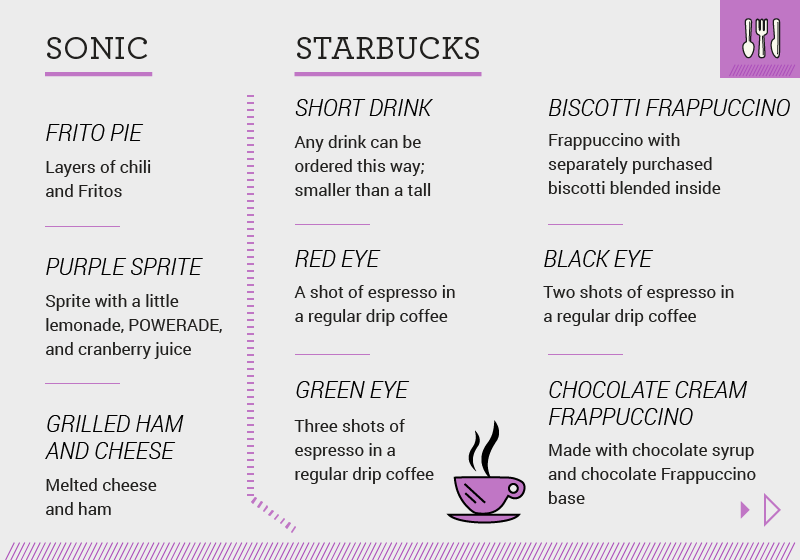 Secret menu items - Sonic & Starbucks