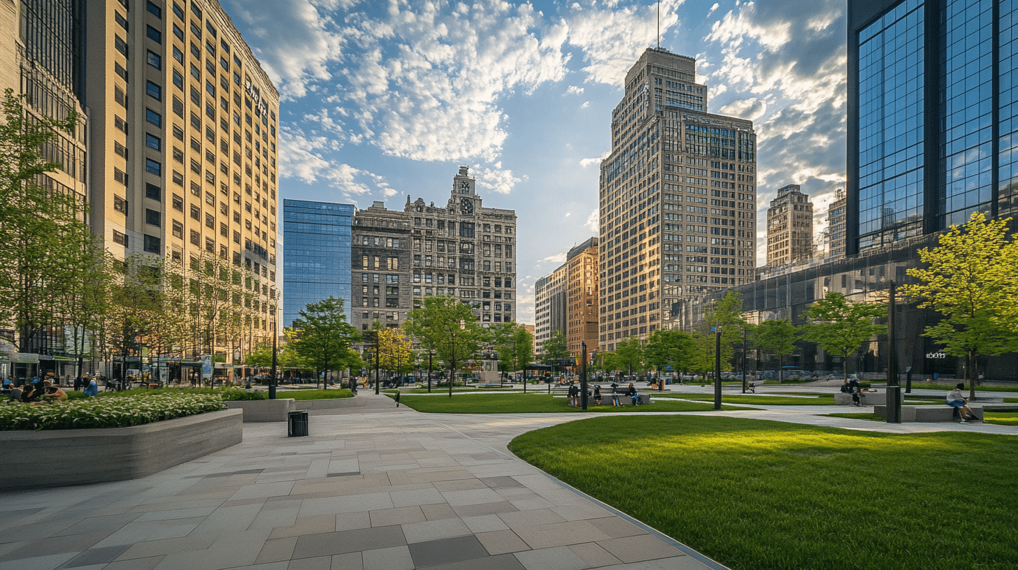 Stop by Campus Martius Park