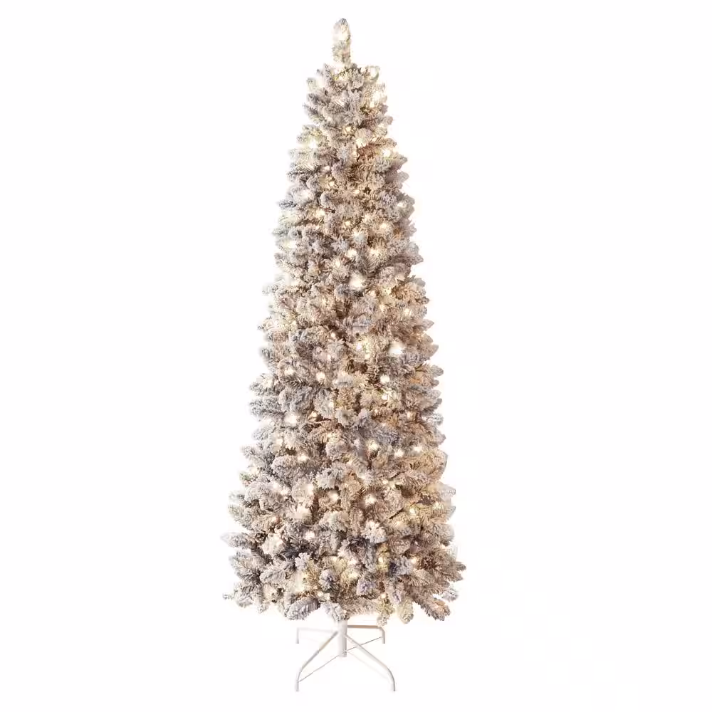5.5 ft. Pre-Lit LED Pencil Slim Flocked Artificial Christmas Tree